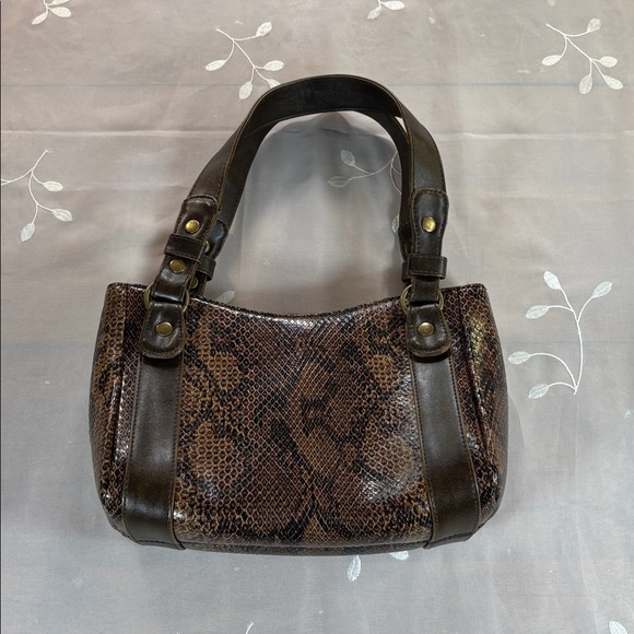 Y2K Billabong Brown Snake-Print Shoulder Bag with Leather Trim Woman Medium Size - Picture 14 of 14